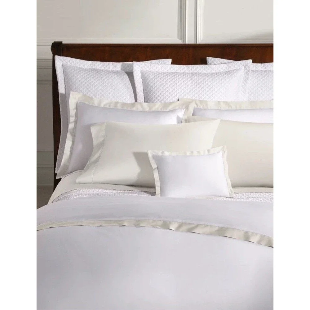 LOT 2 Ralph Lauren RL Organic Sateen Border European Shams 26x26” Parchment Whit